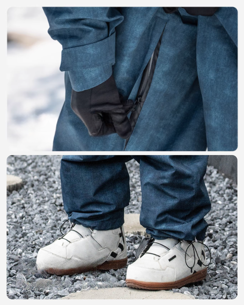 Ski Wear Denim Look Fleece-Lined Waterproof Ski Suit -Unisex