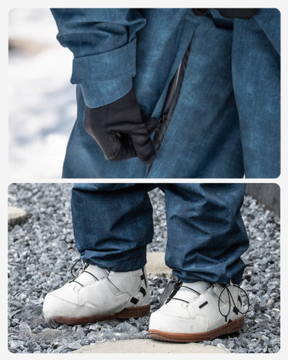 Ski Wear Denim Look Fleece-Lined Waterproof Ski Suit -Unisex