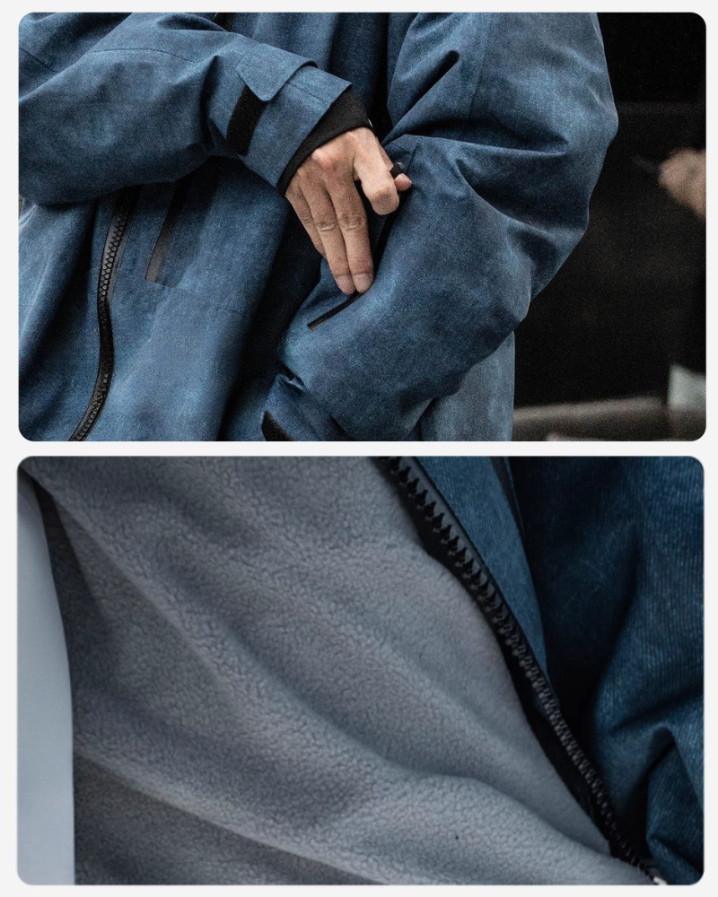 Ski Wear Denim Look Fleece-Lined Waterproof Ski Suit -Unisex