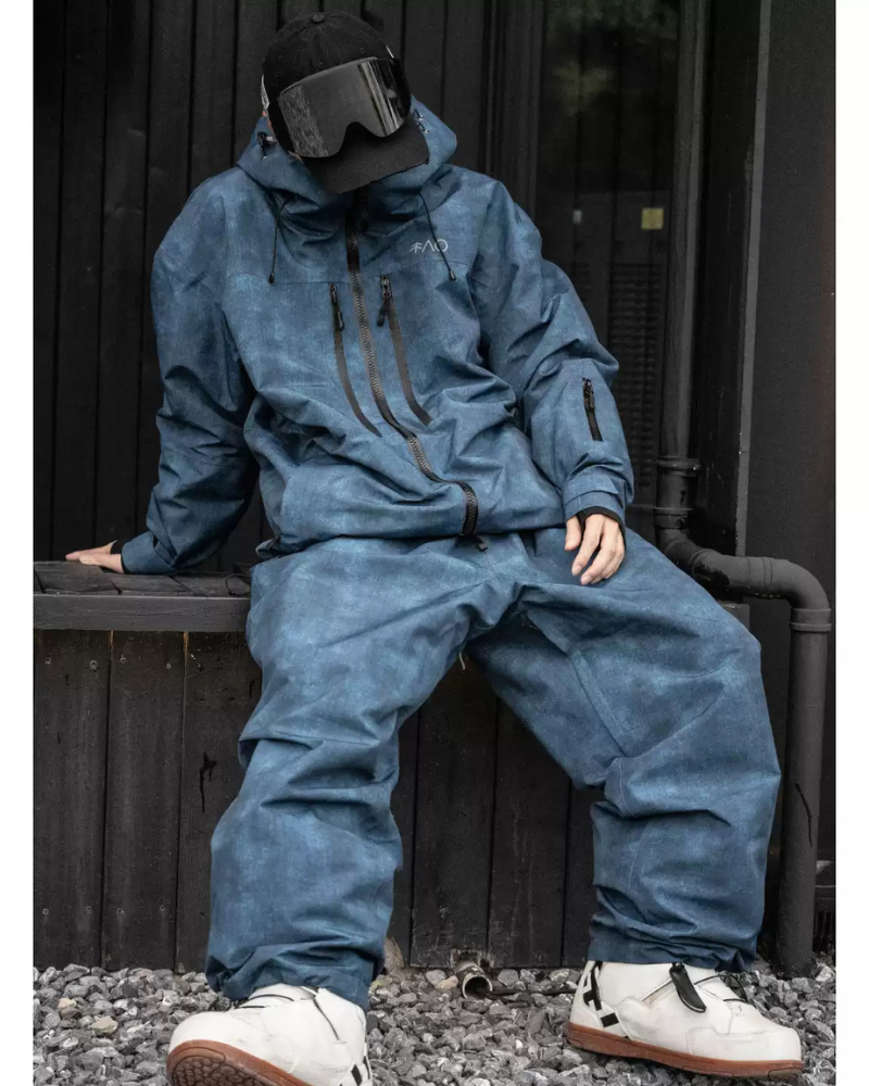 Ski Wear Denim Look Fleece-Lined Waterproof Ski Suit -Unisex