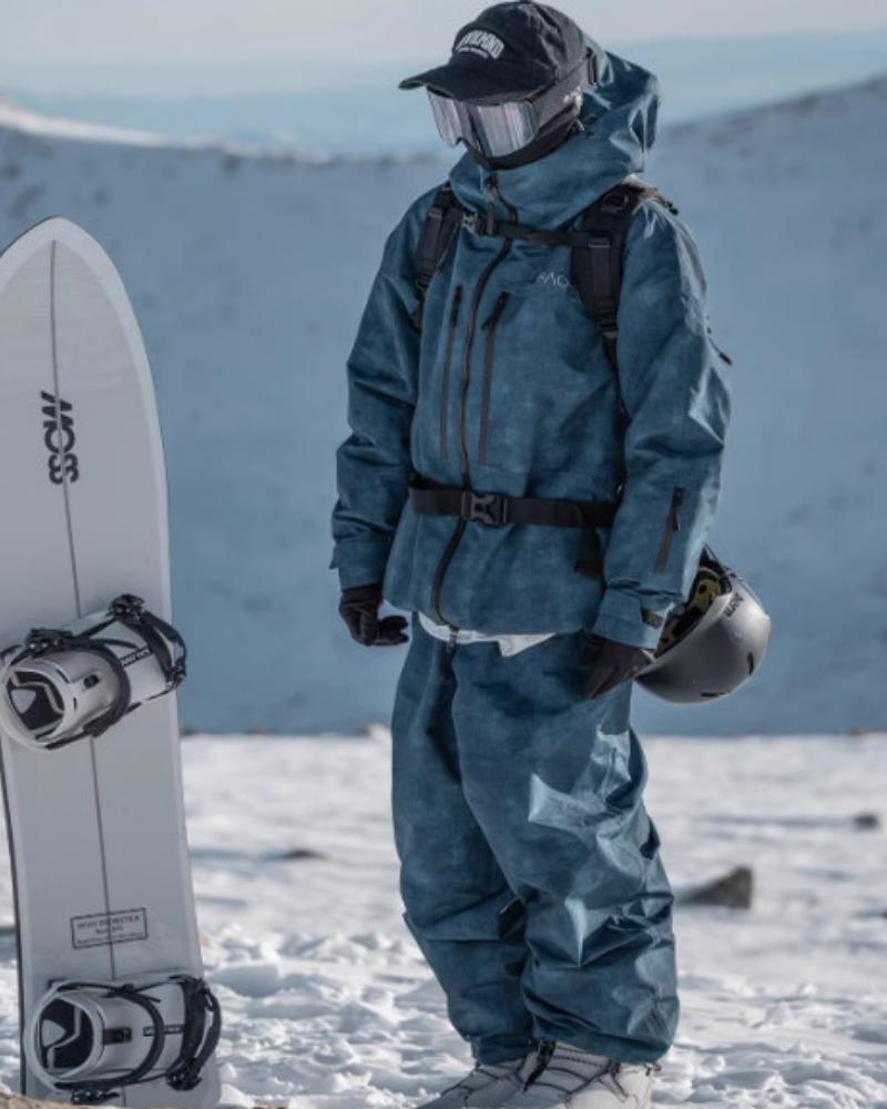Ski Wear Denim Look Fleece-Lined Waterproof Ski Suit -Unisex