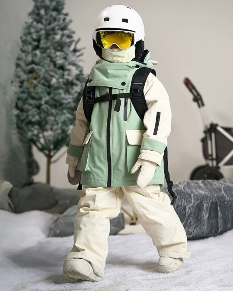 Ski Wear Frog Color Block Kids Jacket&amp;Bibs Snow Suit (Single Unit Available)