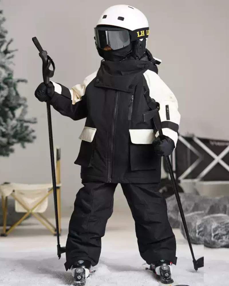 Ski Wear Frog Color Block Kids Jacket&amp;Bibs Snow Suit (Single Unit Available)