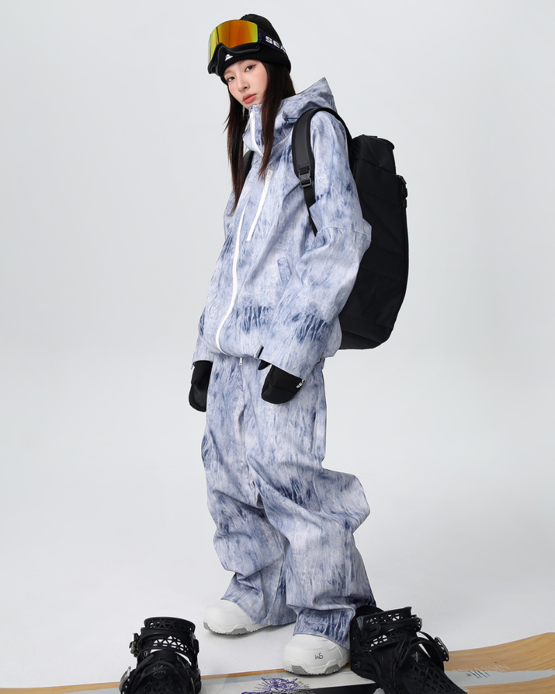 Ski Wear Outdoor Loose Denim Snow Jacket&amp;Pants Suit -Unisex