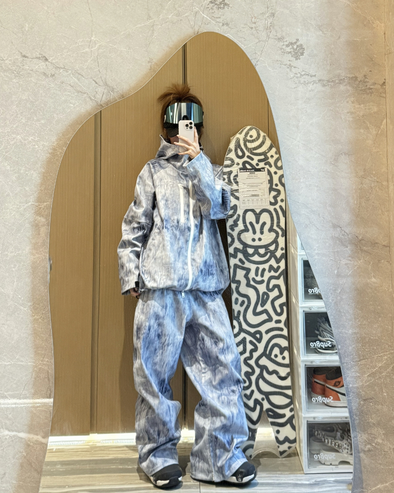 Ski Wear Outdoor Loose Denim Snow Jacket&amp;Pants Suit -Unisex