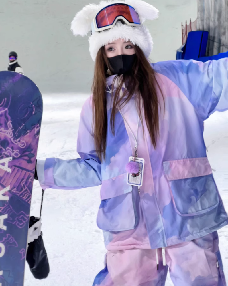 Ski Wear Pink&amp;Purple Snow Jacket&amp;Pants Suit -Women&