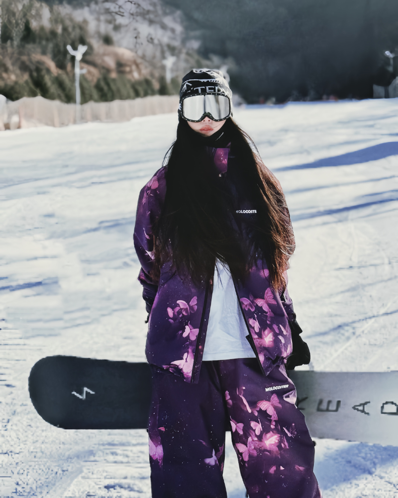 Ski Wear Purple Butterfly Unisex Snow Suit