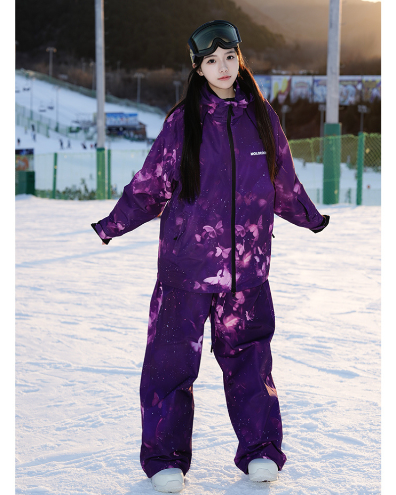 Ski Wear Purple Butterfly Unisex Snow Suit