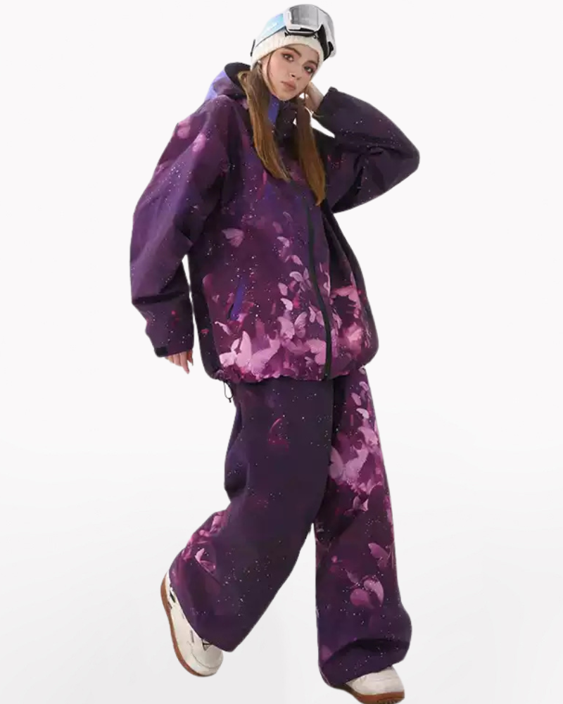 Ski Wear Purple Butterfly Unisex Snow Suit