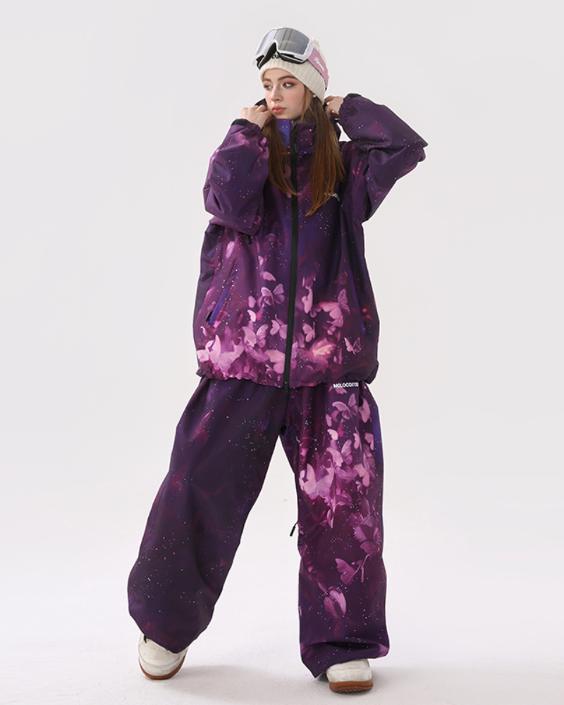 Ski Wear Purple Butterfly Unisex Snow Suit