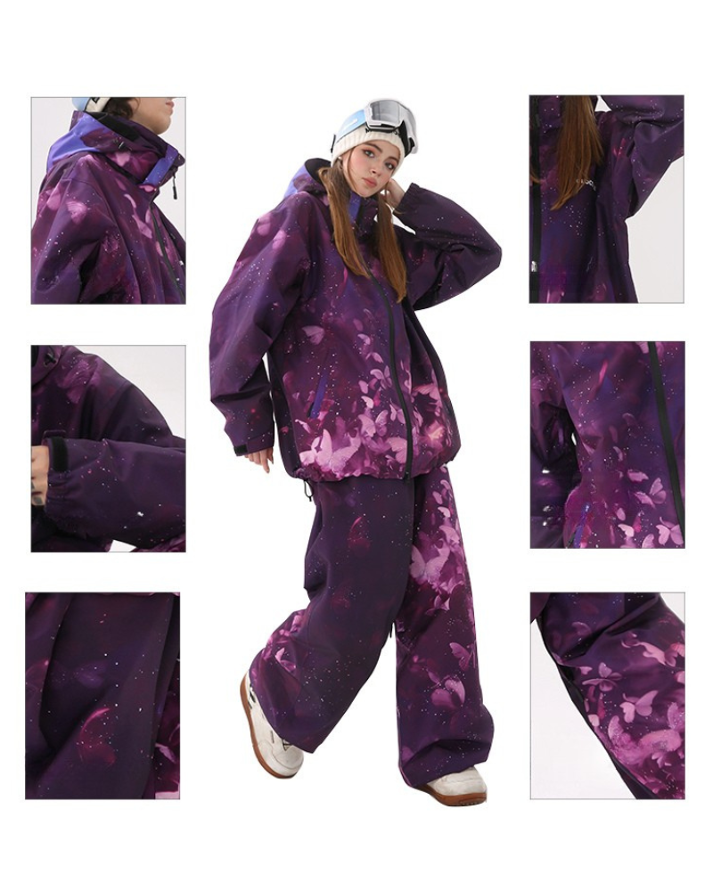 Ski Wear Purple Butterfly Unisex Snow Suit