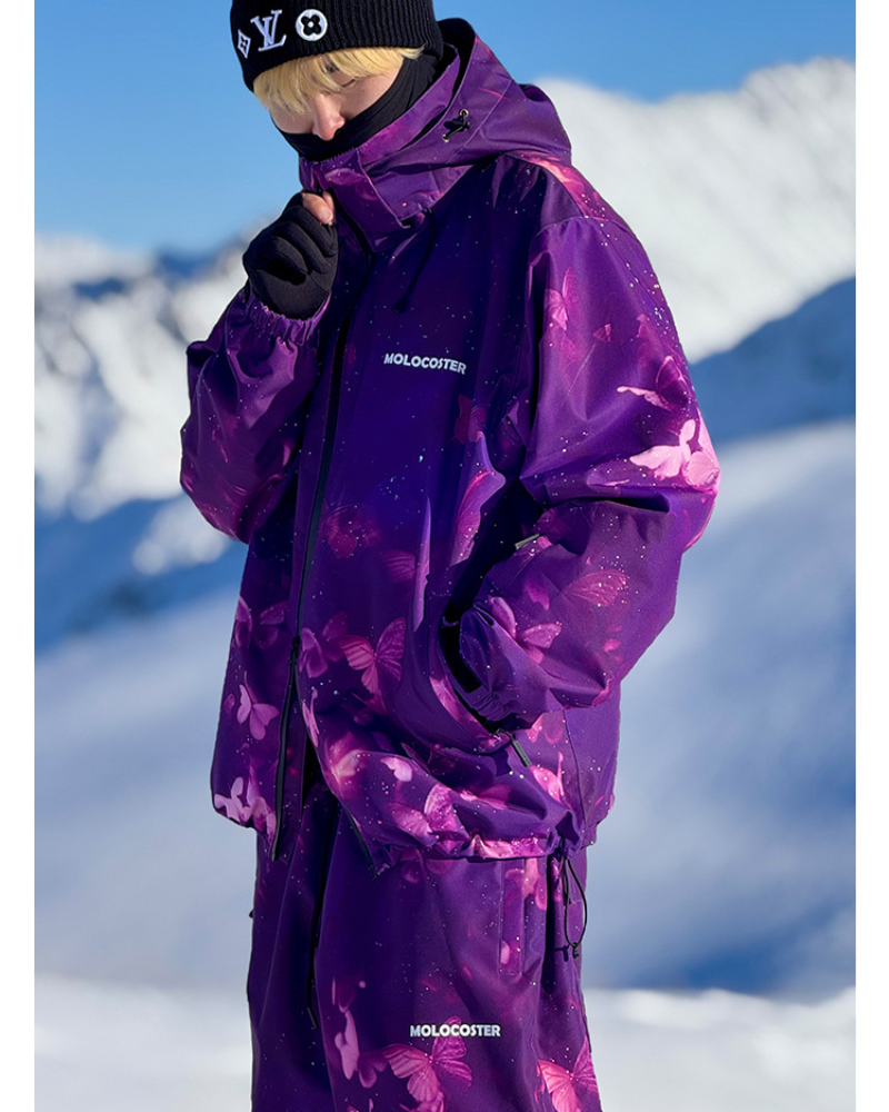 Ski Wear Purple Butterfly Unisex Snow Suit