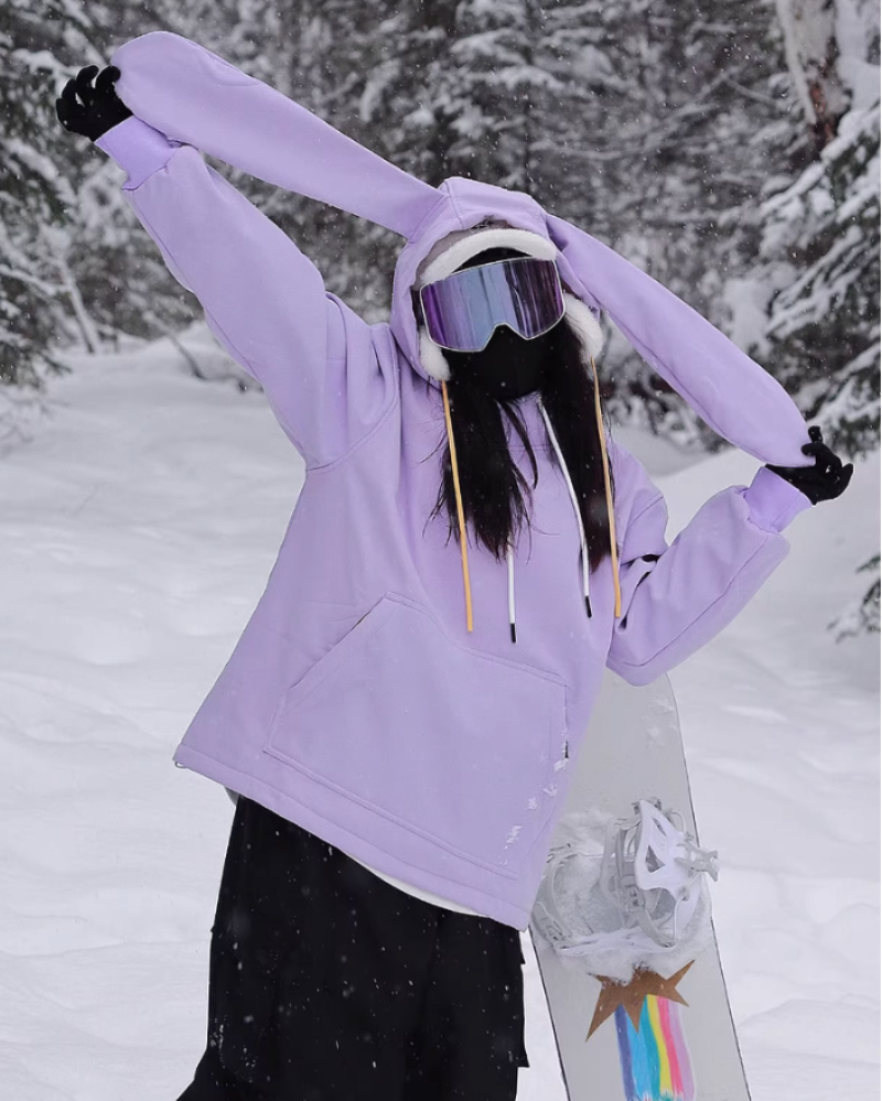 Ski Wear Bunny Ear Waterproof Loose-Fit Ski Hoodie - Women&