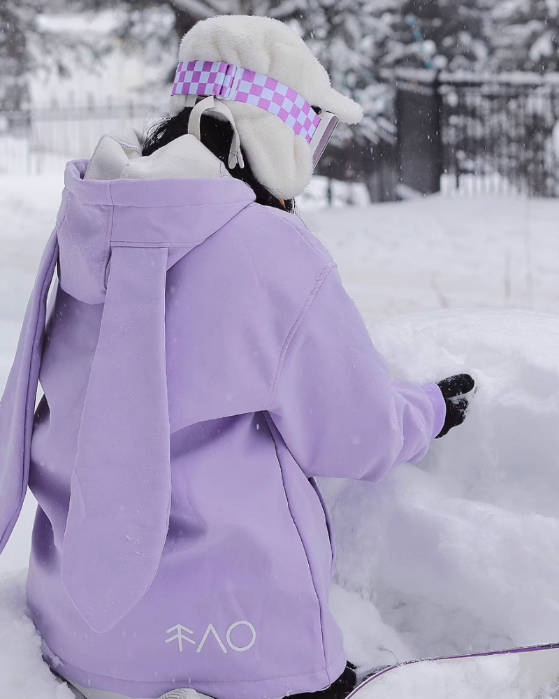 Ski Wear Bunny Ear Waterproof Loose-Fit Ski Hoodie - Women&