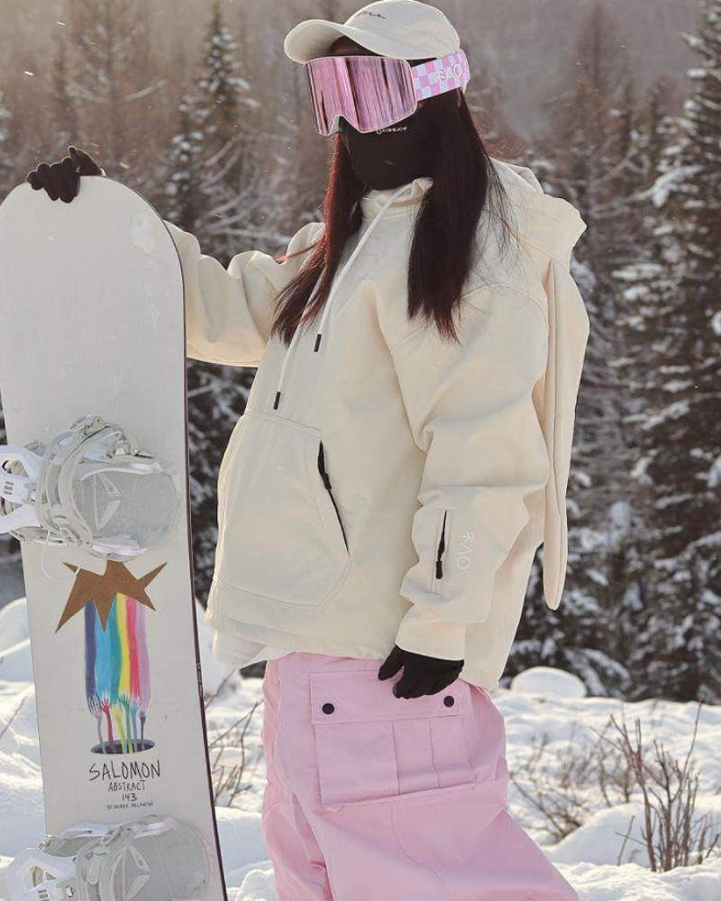Ski Wear Bunny Ear Waterproof Loose-Fit Ski Hoodie - Women&