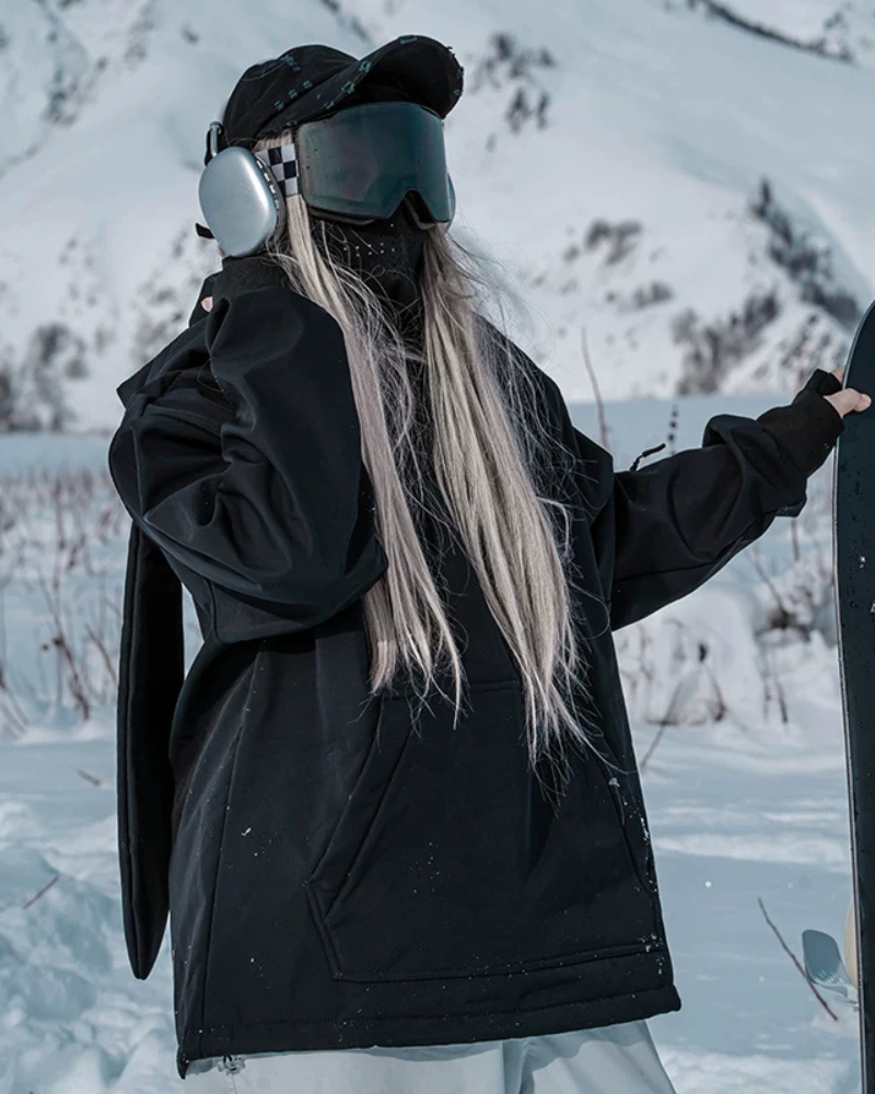 Ski Wear Bunny Ear Waterproof Loose-Fit Ski Hoodie - Women&