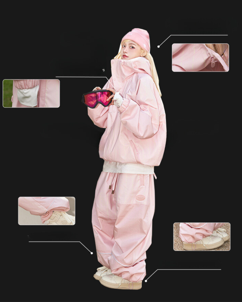 Ski Wear Snowboard Pink Snow Jacket&amp;Pants Suit - Women&