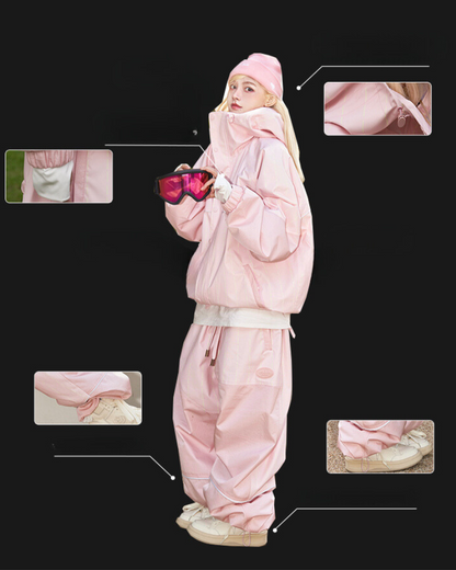 Ski Wear Snowboard Pink Snow Jacket&amp;Pants Suit - Women&