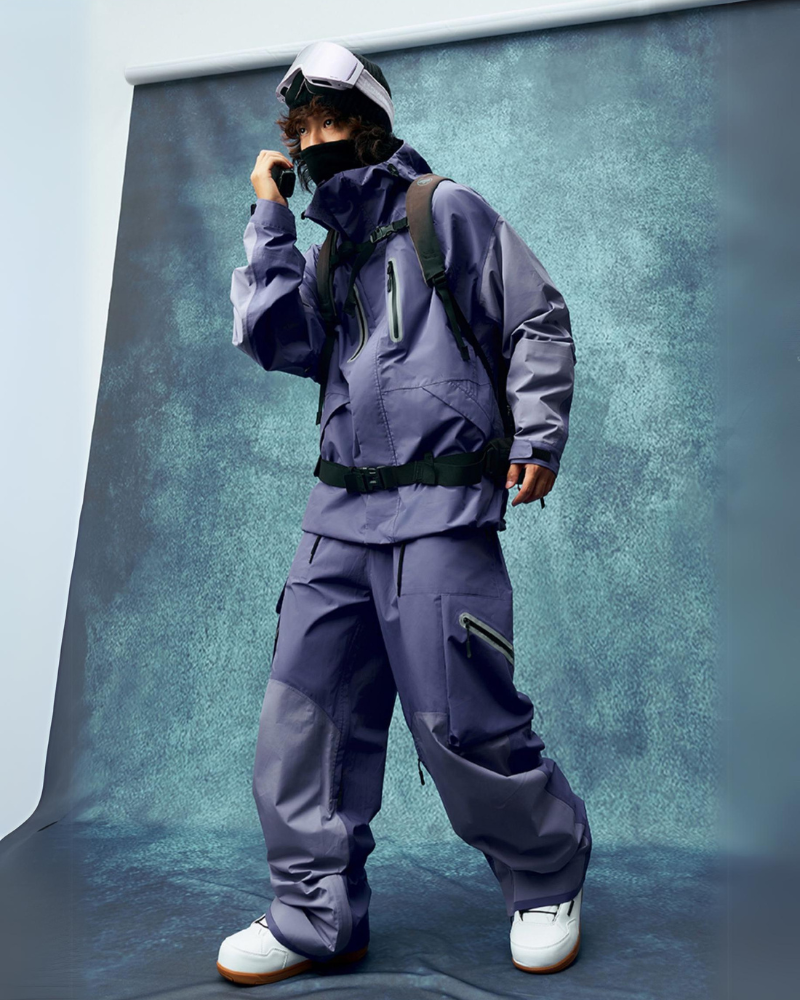 Ski Wear Color Block Snow Jacket&amp;Pants Suit -Unisex