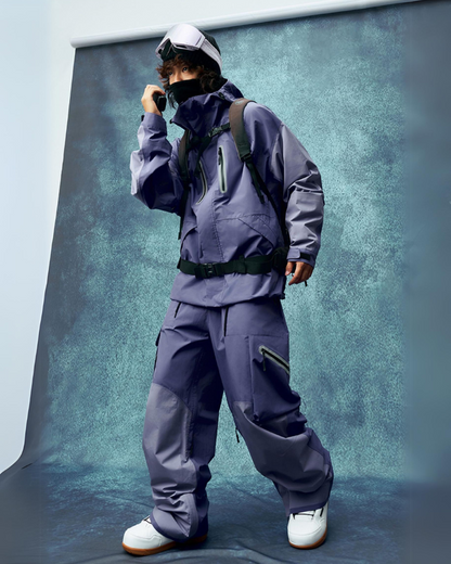 Ski Wear Color Block Snow Jacket&amp;Pants Suit -Unisex