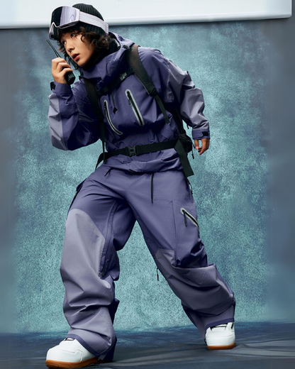 Ski Wear Color Block Snow Jacket&amp;Pants Suit -Unisex