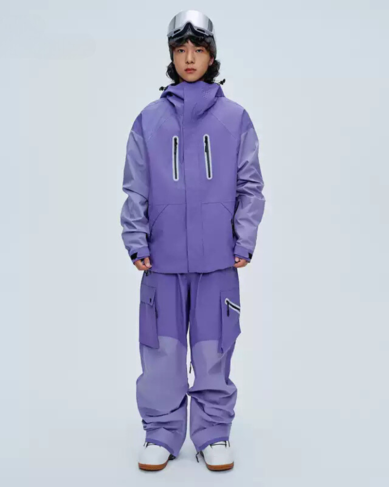 Ski Wear Unisex Color Block Snow Jacket&Pants Suit