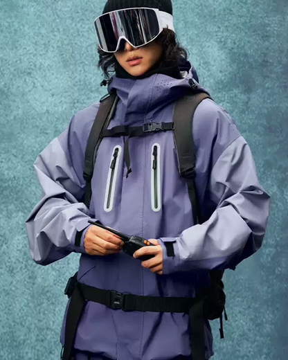 Ski Wear Color Block Snow Jacket&amp;Pants Suit -Unisex