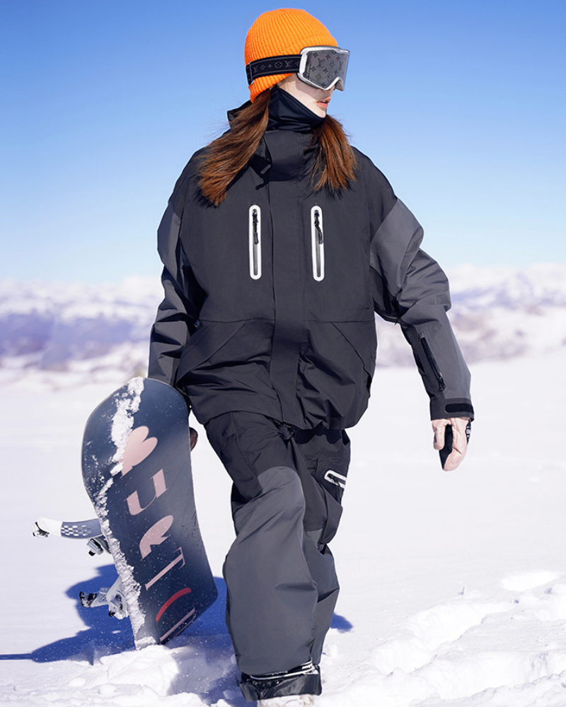 Ski Wear Unisex Color Block Snow Jacket&Pants Suit