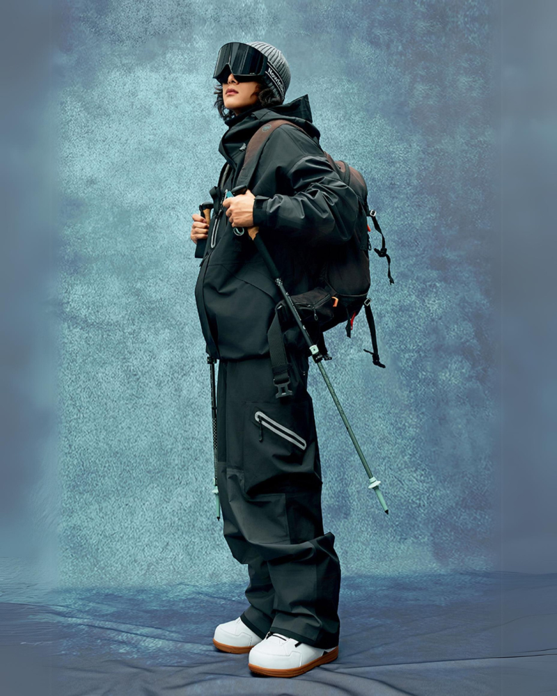 Ski Wear Color Block Snow Jacket&amp;Pants Suit -Unisex