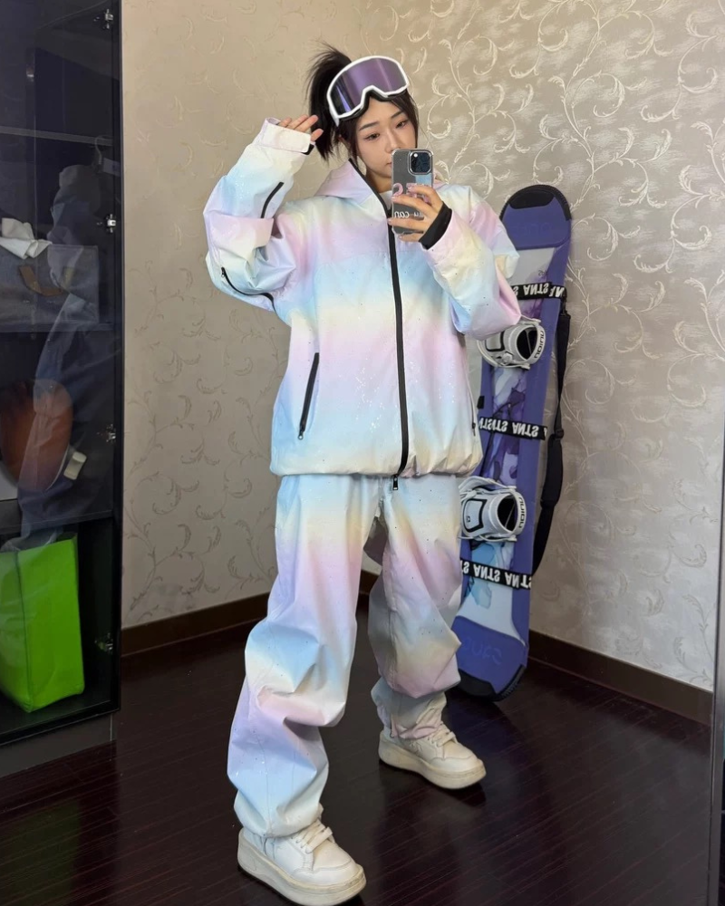 Ski Wear Unisex Rainbow Colors Snow Jacket&Pants Suit