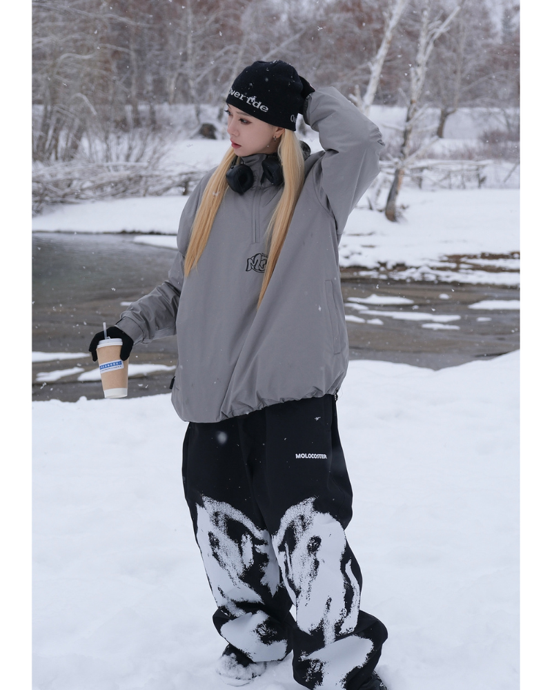 Ski Wear Waterproof Black White Graffiti Ski Pants