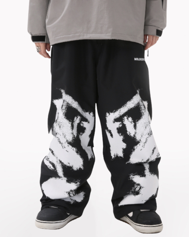 Ski Wear Waterproof Black White Graffiti Ski Pants