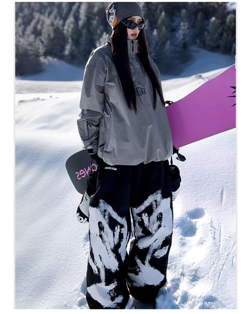 Ski Wear Waterproof Black White Graffiti Ski Pants