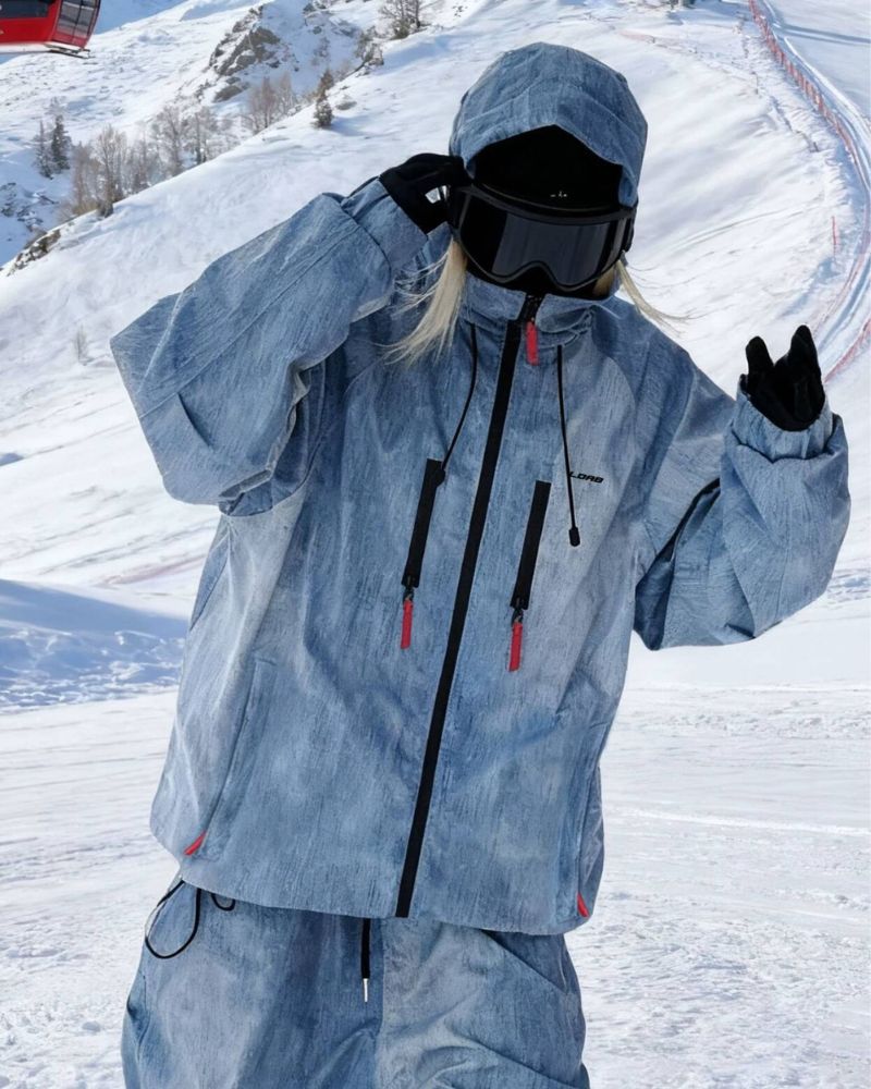 Ski Wear Windproof Blue Denim Snow Suit - Unisex