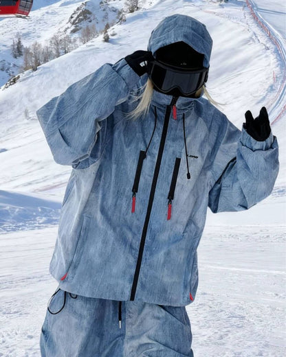Ski Wear Windproof Blue Denim Snow Suit - Unisex