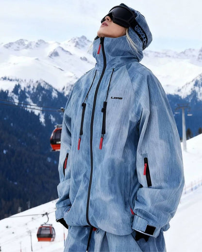 Ski Wear Windproof Blue Denim Snow Suit - Unisex