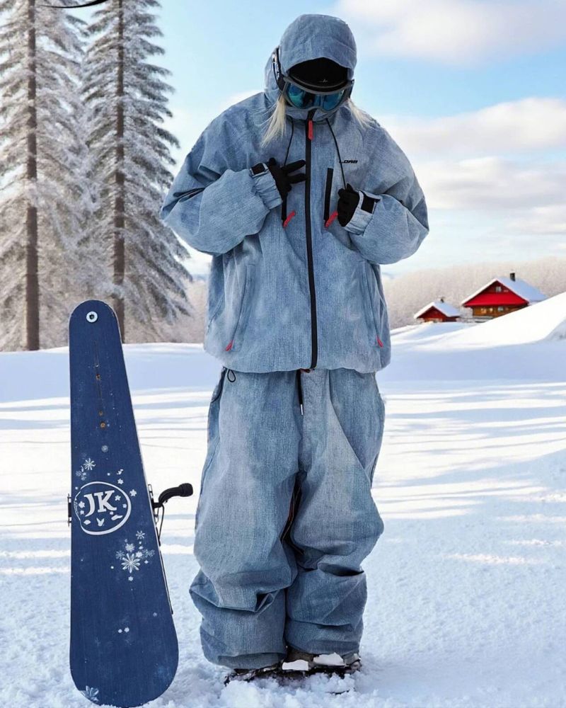 Ski Wear Windproof Blue Denim Snow Suit - Unisex