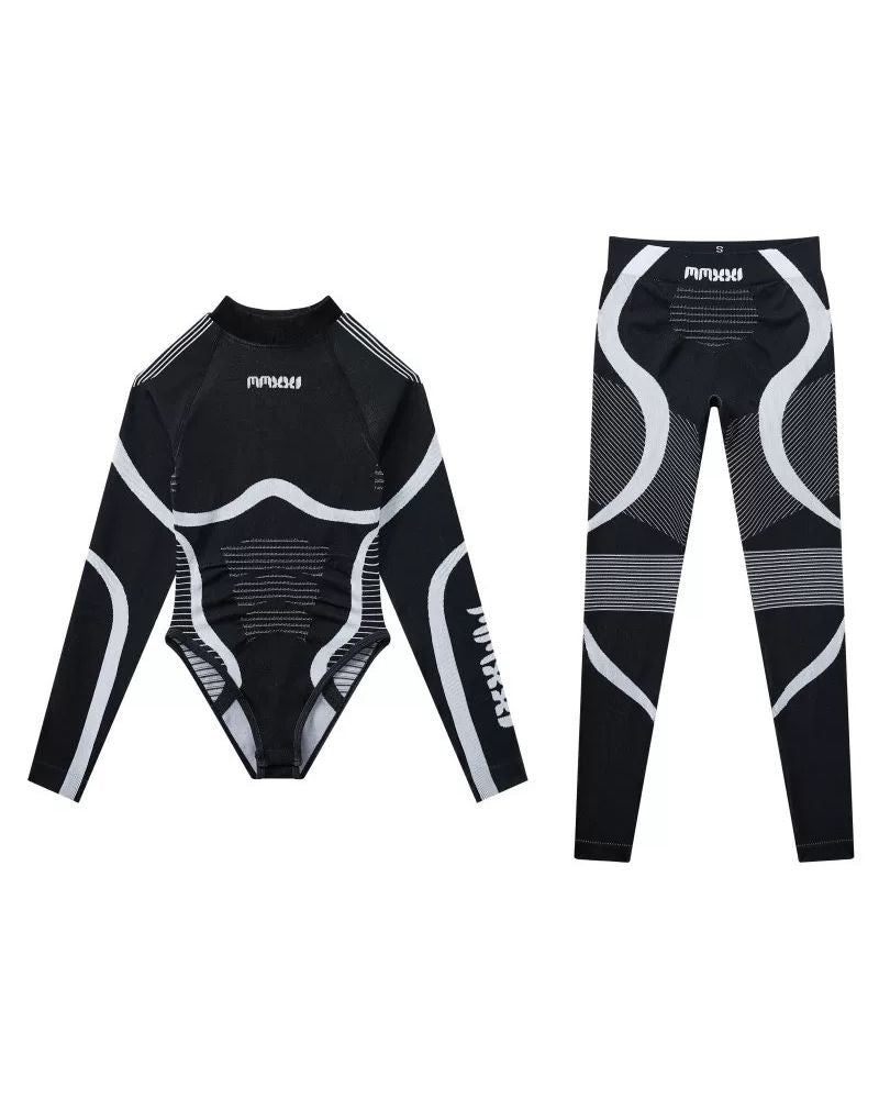 Ski Wear Moisture-Wicking Bodysuit and Leggings Set -Women&