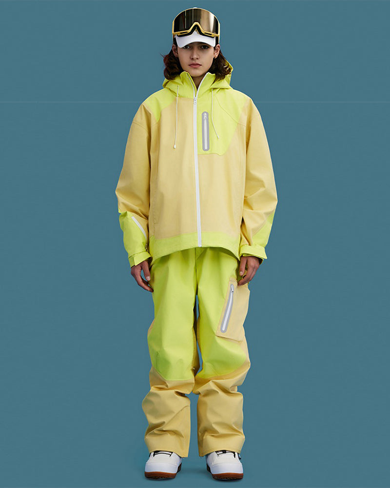 Ski Wear Color Block Unisex Snow Jacket&Pants Suit