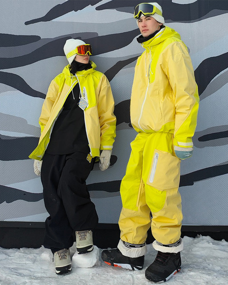 Ski Wear Color Block Unisex Snow Jacket&Pants Suit