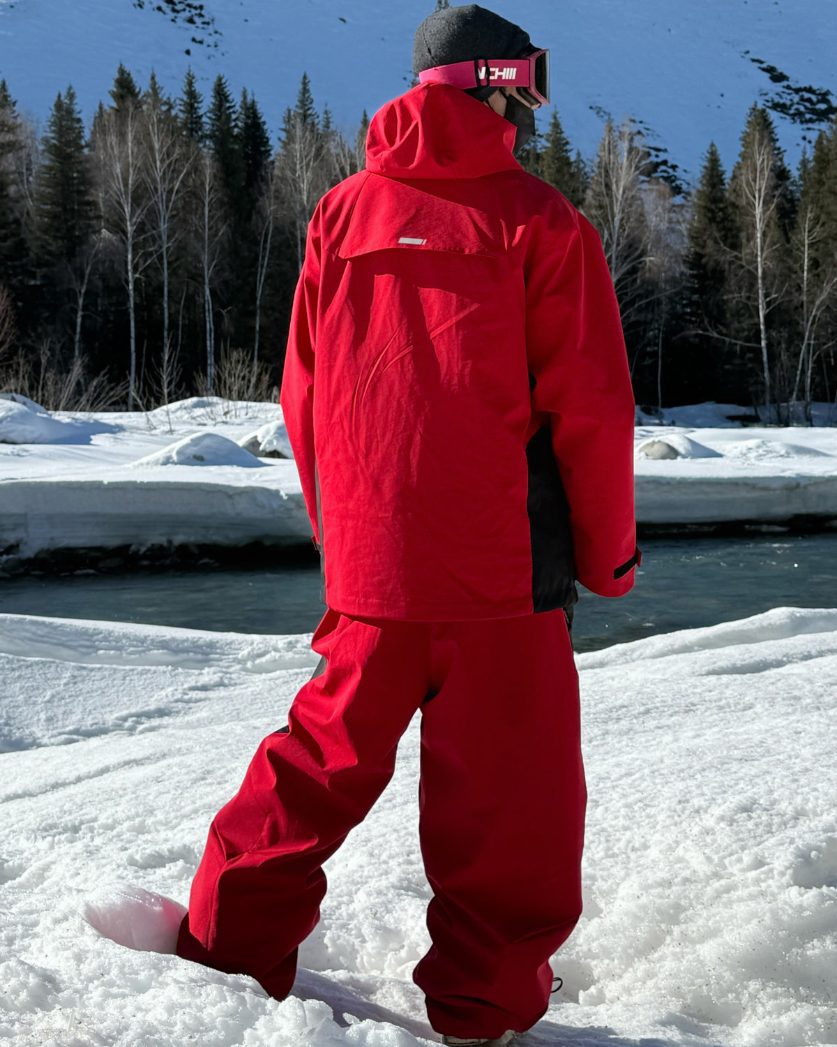 Ski Wear 3L Waterproof Red Colorblock Insulated Snow Suit - Unisex
