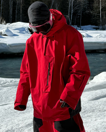 Ski Wear 3L Waterproof Red Colorblock Insulated Snow Suit - Unisex