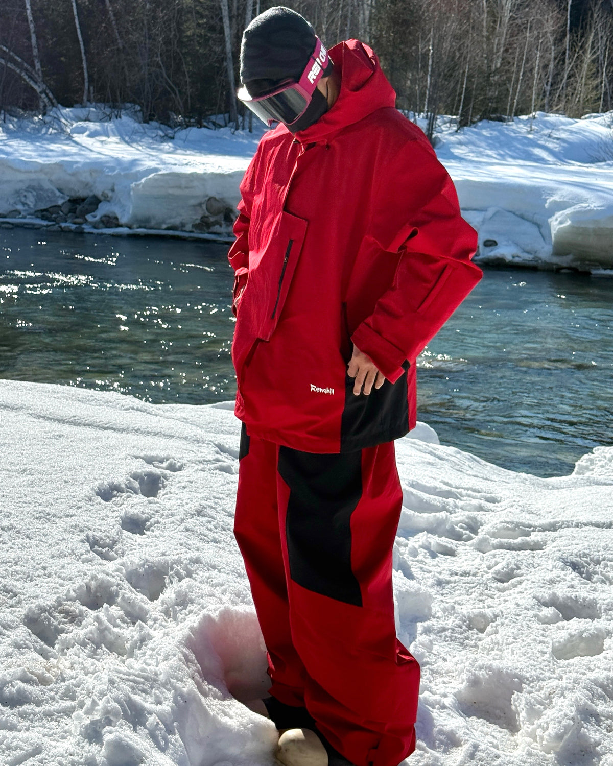 Ski Wear 3L Waterproof Red Colorblock Insulated Snow Suit - Unisex