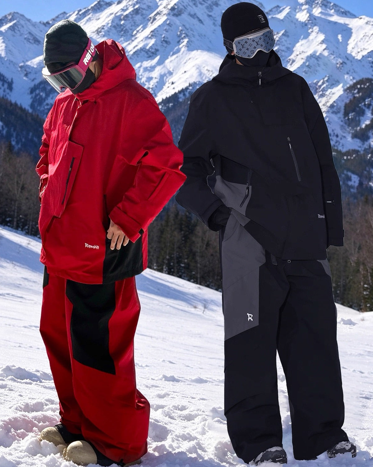 Ski Wear 3L Waterproof Red Colorblock Insulated Snow Suit - Unisex