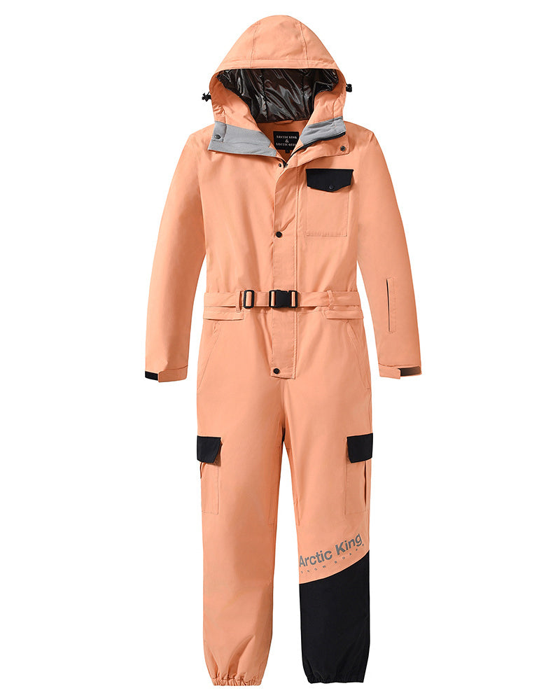 Ski Wear Color Block Thickened Unisex Jumpsuit Snow Suit