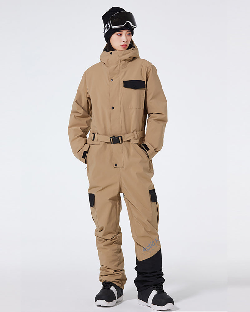 Ski Wear Color Block Thickened Unisex Jumpsuit Snow Suit