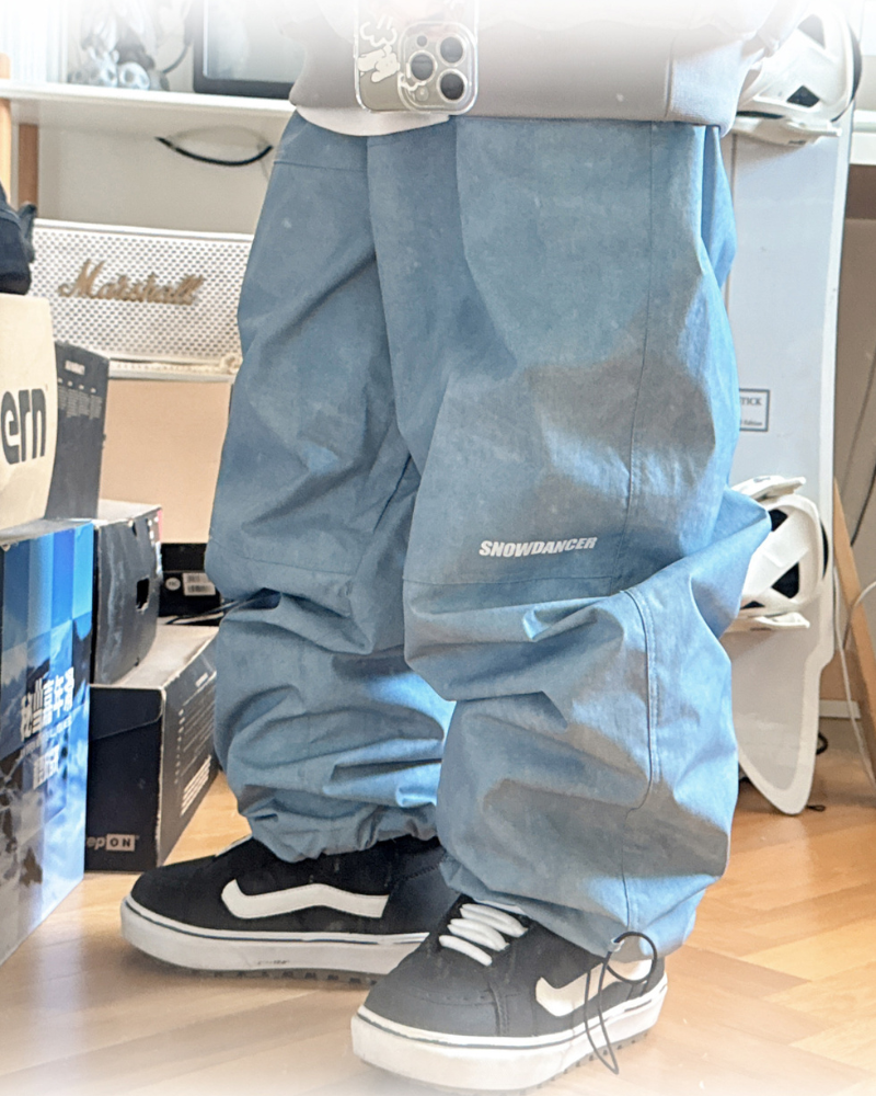 Ski Wear Fleece-Lined Denim Look Baggy Snow Pants -Unisex