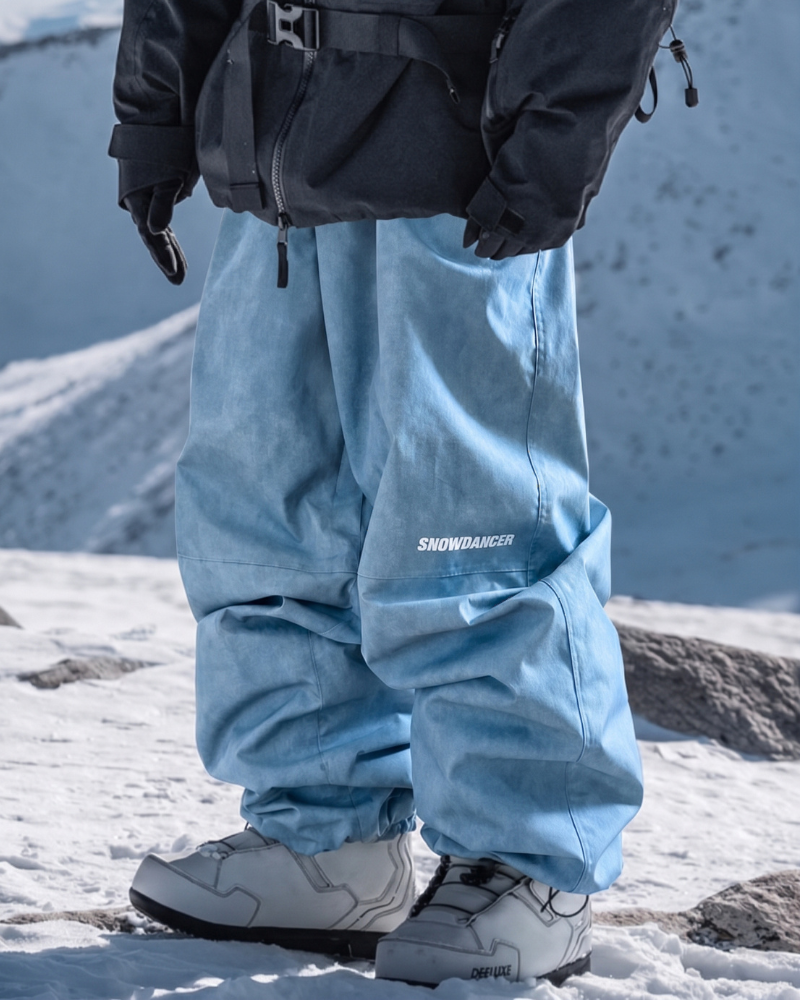 Ski Wear Fleece-Lined Denim Look Baggy Snow Pants -Unisex