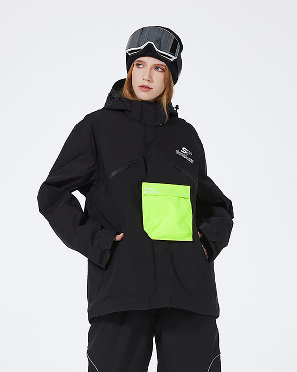 Ski Wear Fleece-lined Color-blocking Unisex Snow Jacket&Pants(Sold Separately）