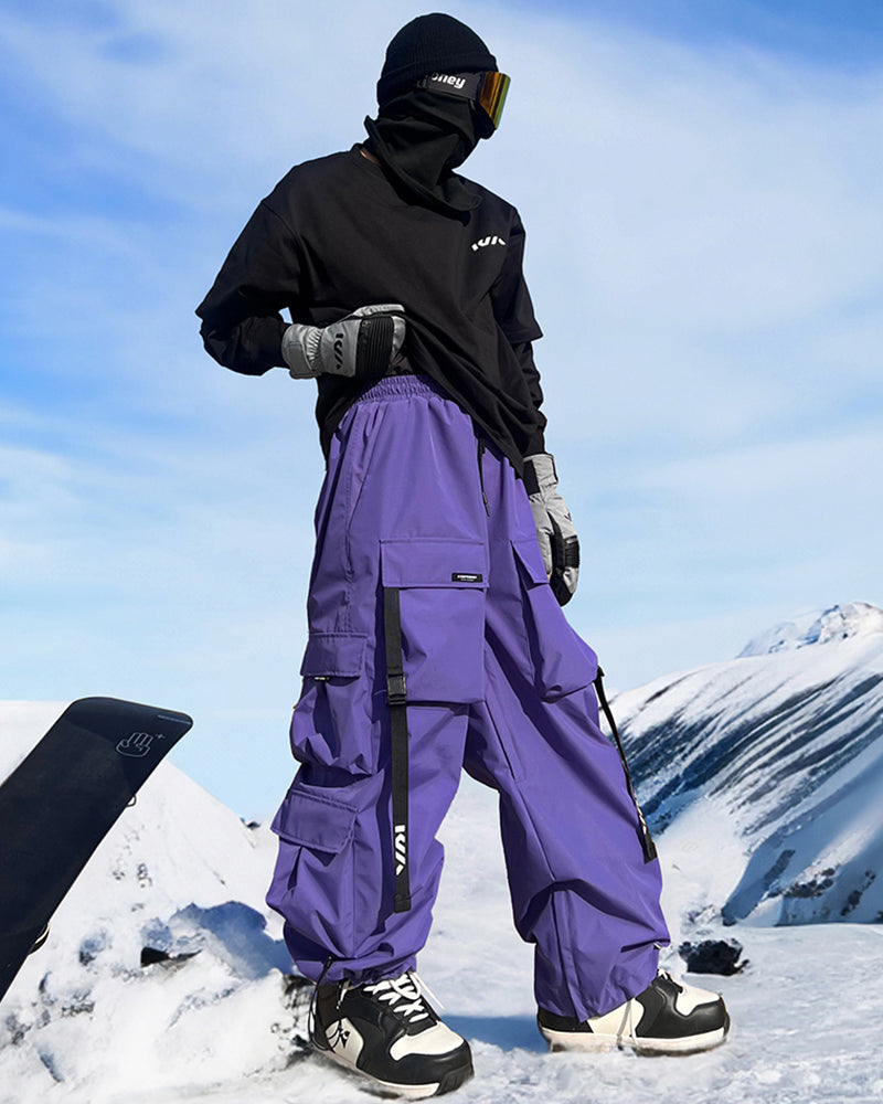 ski gear pants Unisex Waterproof Snow Cargo Pants, Purple, Size L